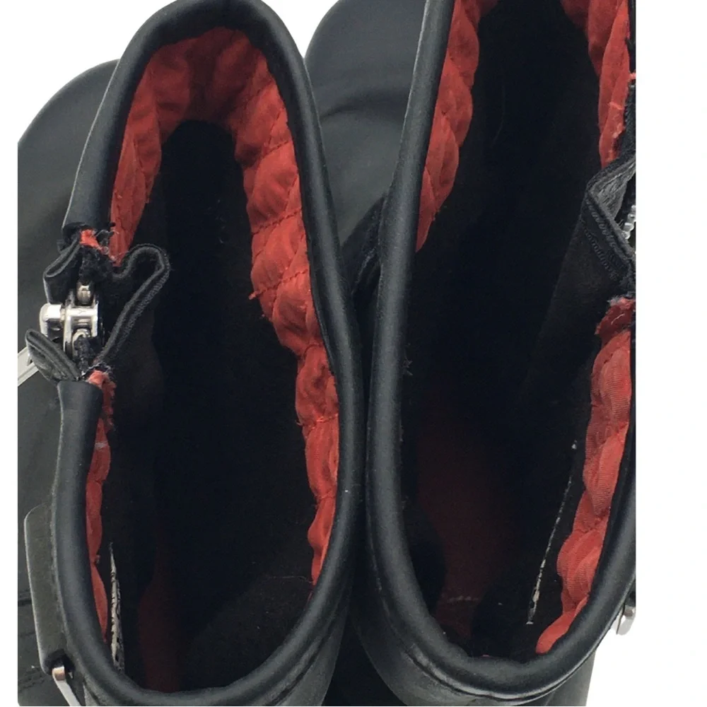 Sorel Firenzy Winter Black & Red Leather Ankle Booties Boots retro Y2K size 7.5